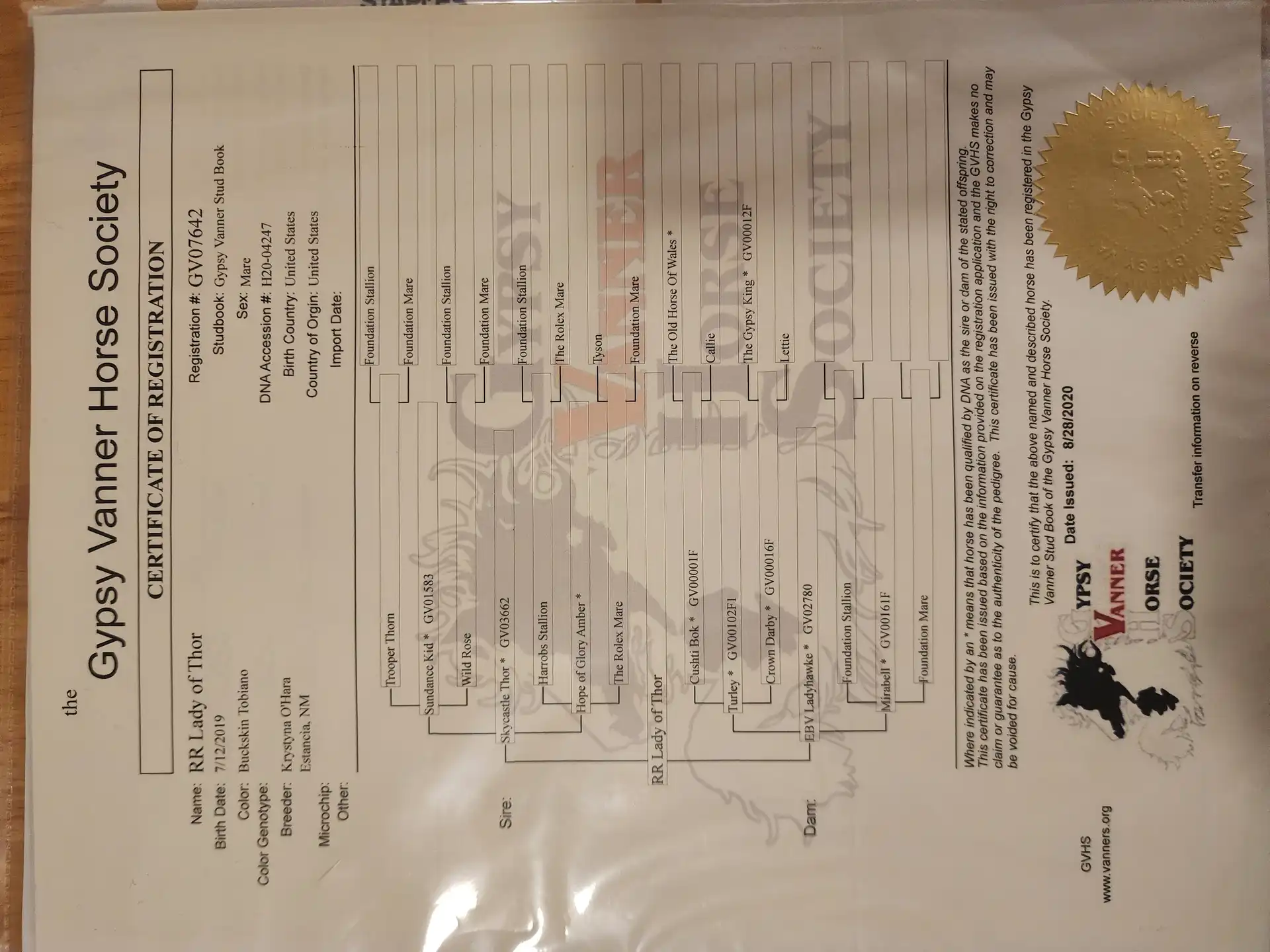 Registration Pedigree - Media (2180)