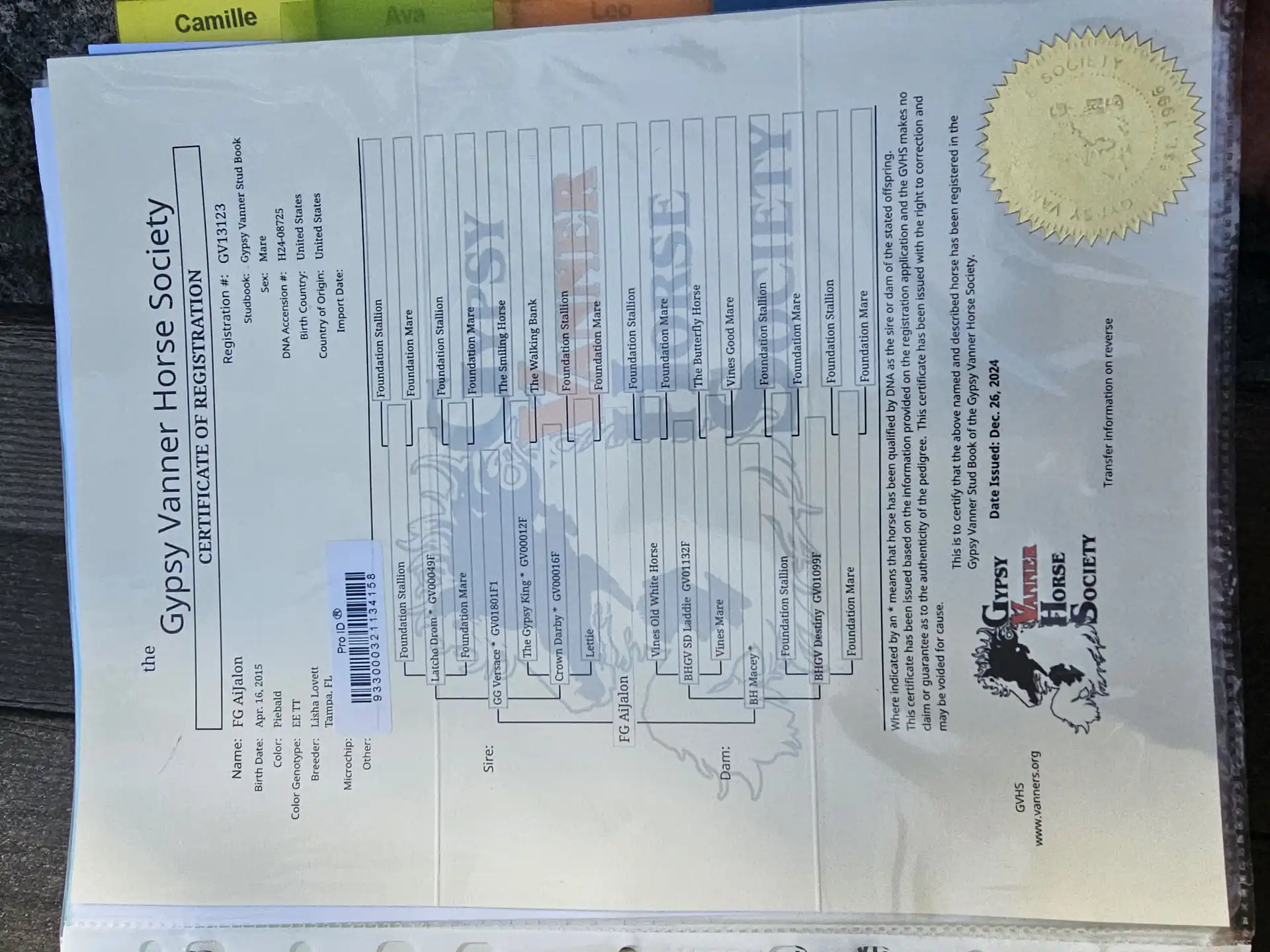 Registration Pedigree - Media (2100)